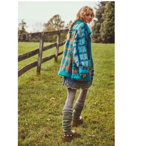 Free People Harper Cardi Blue and Orange